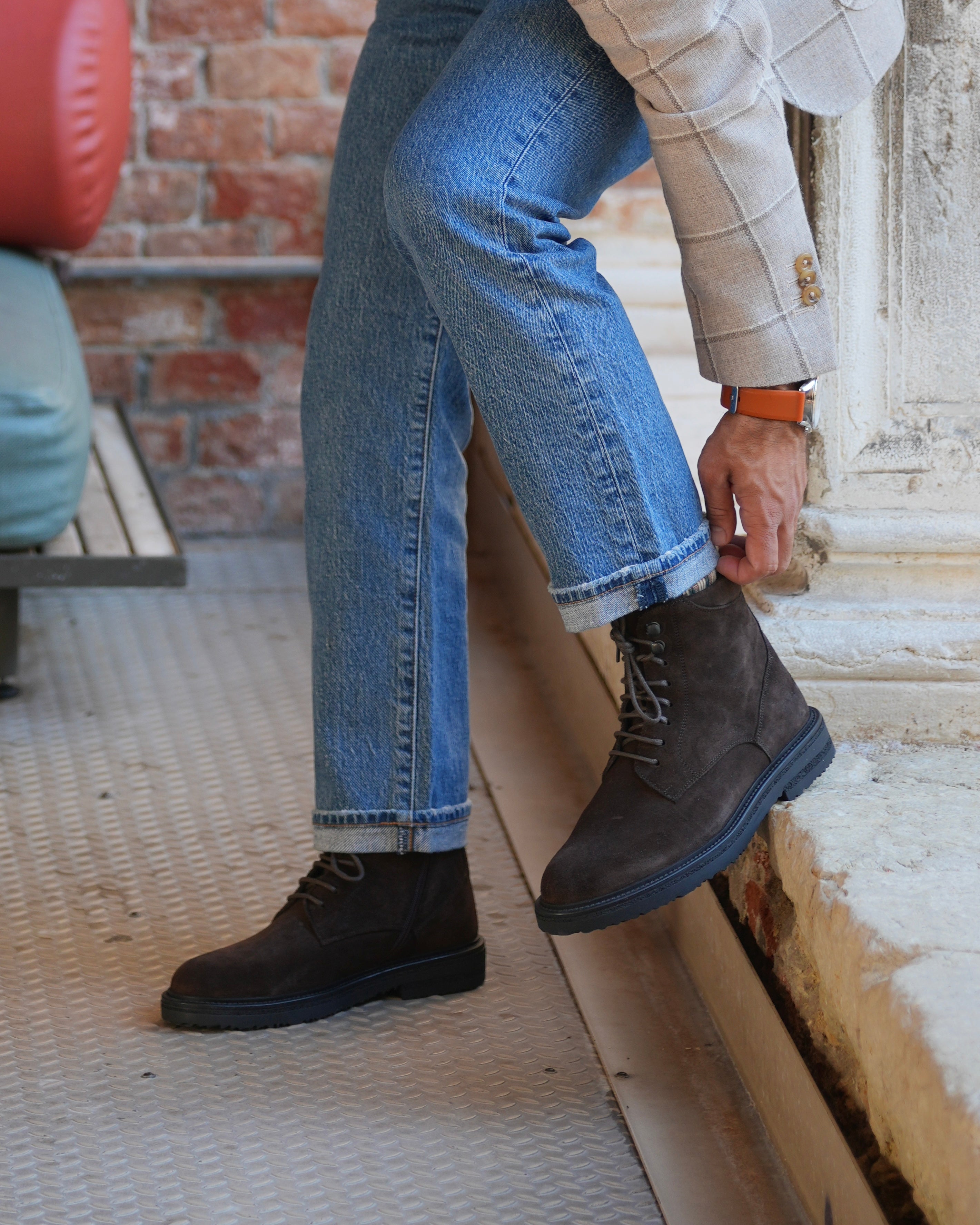 Botas de lujo SHALAPI 1.1 con puntera lisa en ante marrón