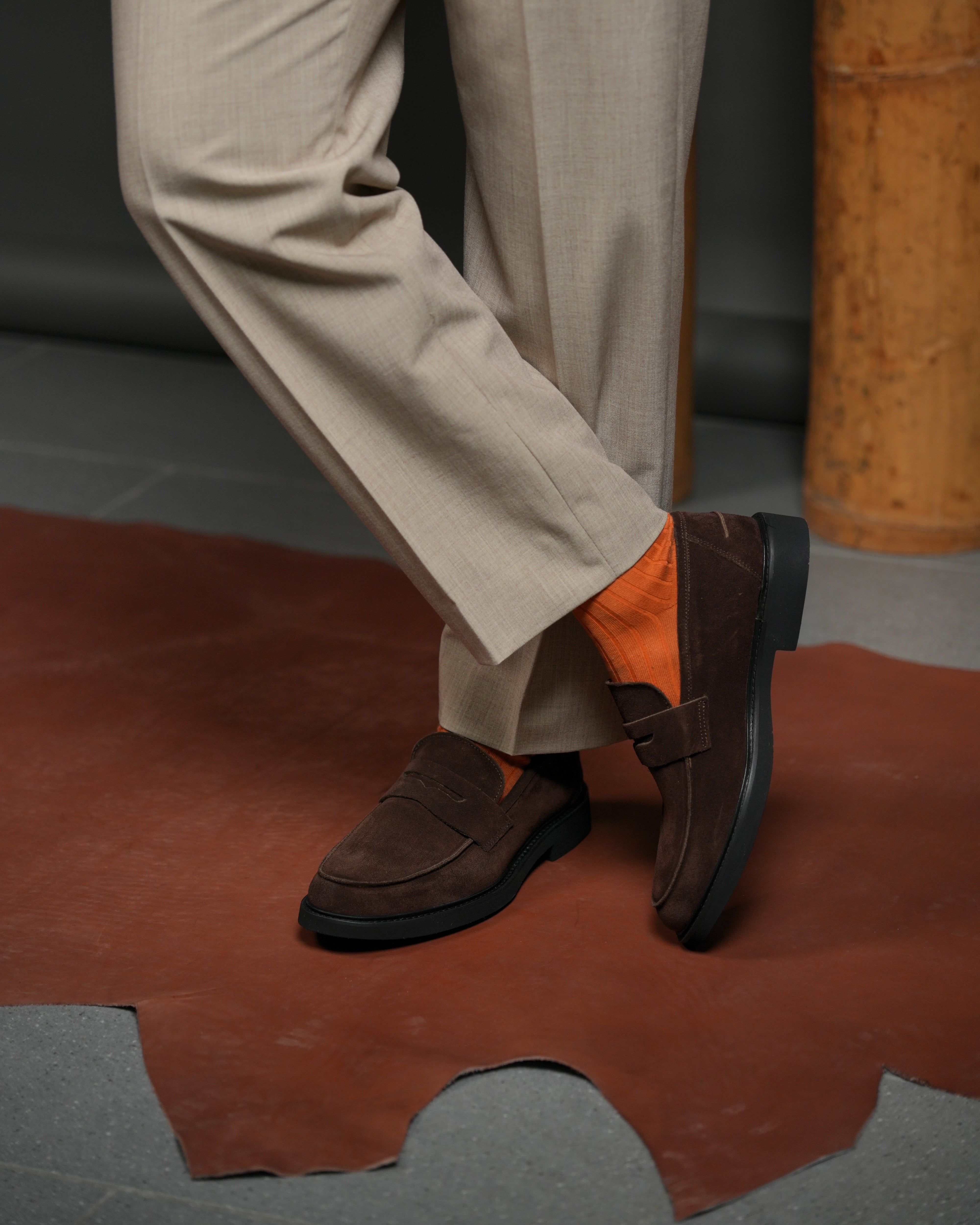 SHALAPI italian penny loafers for men in suede brown