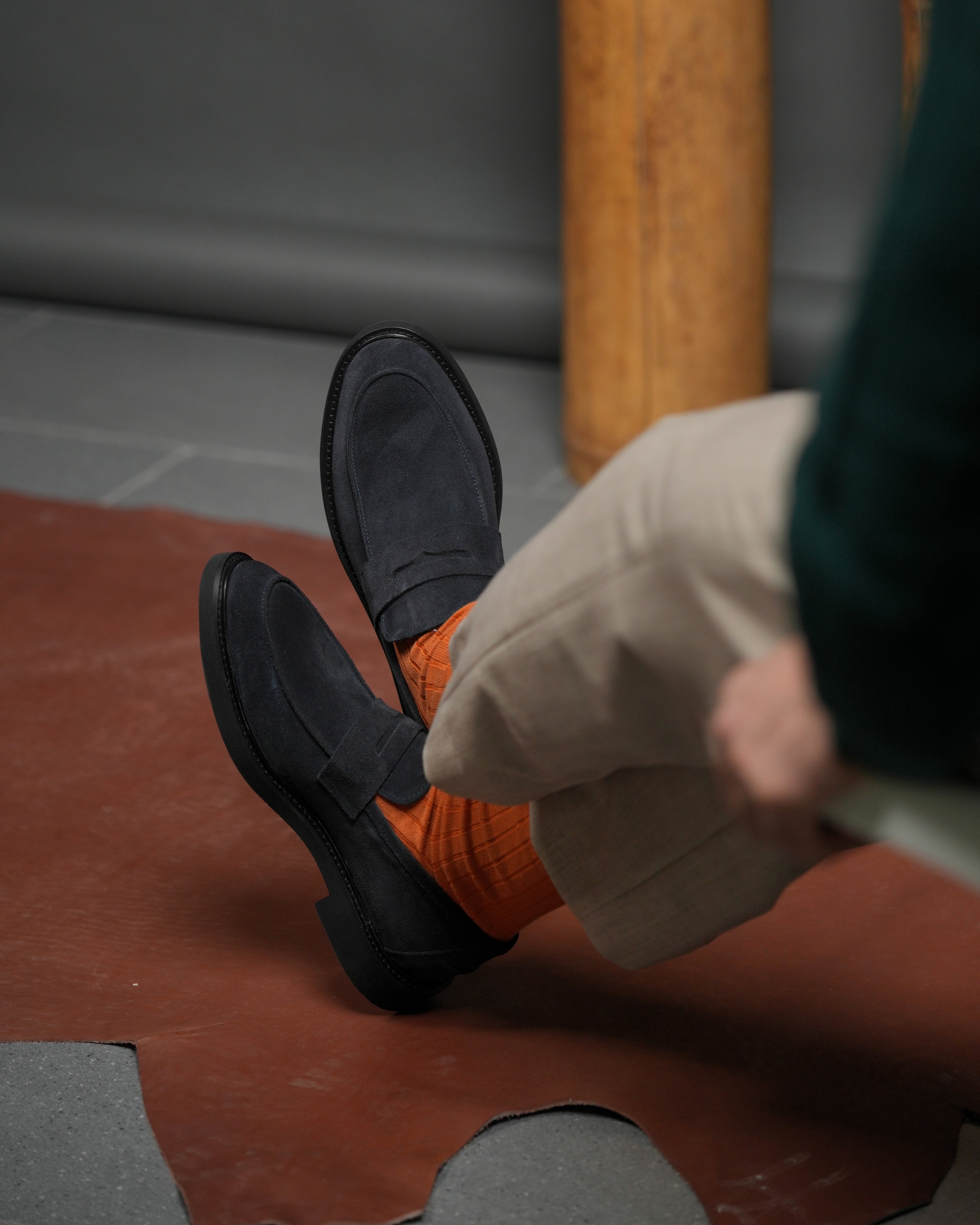 Mocasines italianos de hombre SHALAPI en ante azul marino