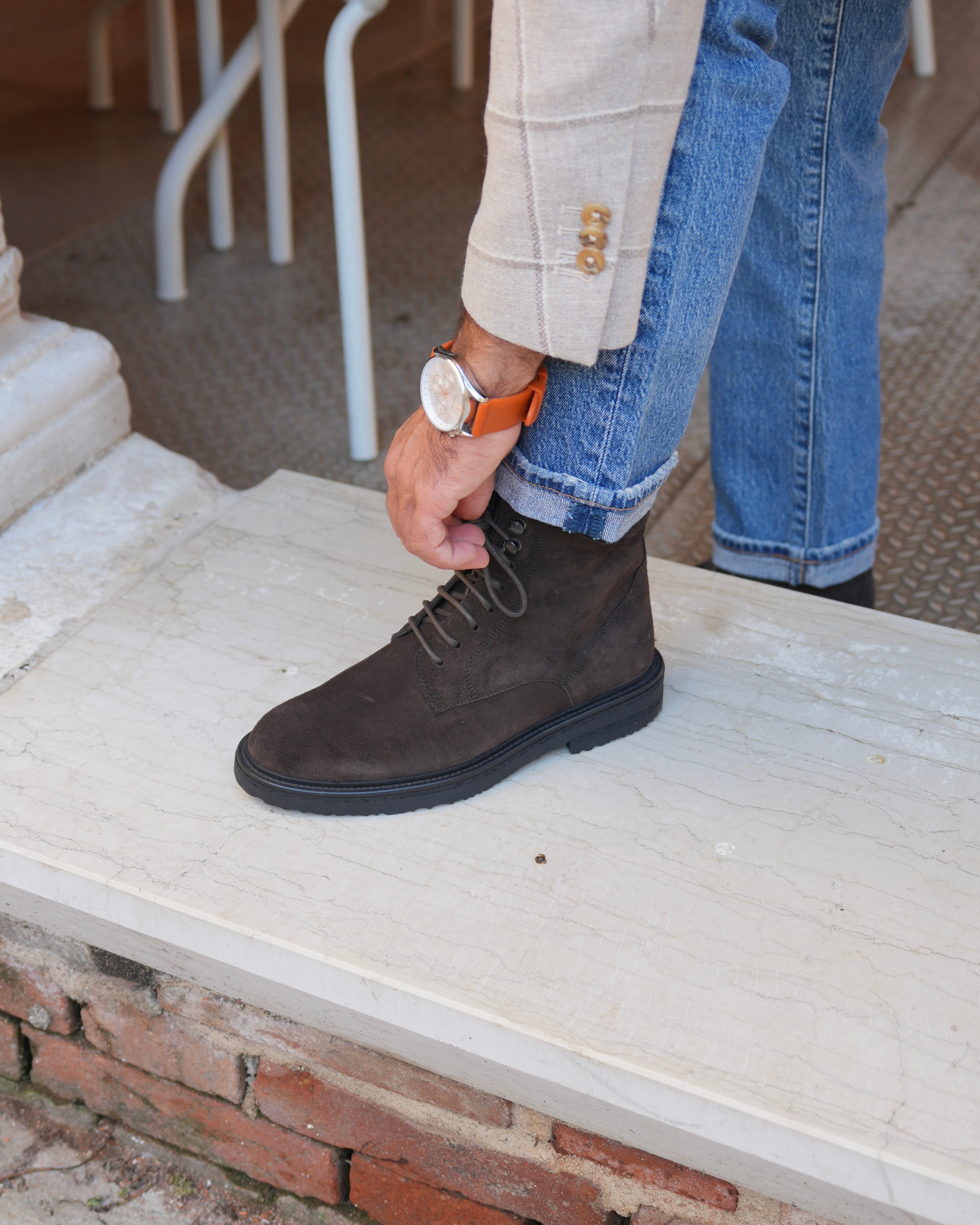 Botas de lujo SHALAPI 1.1 con puntera lisa en ante marrón