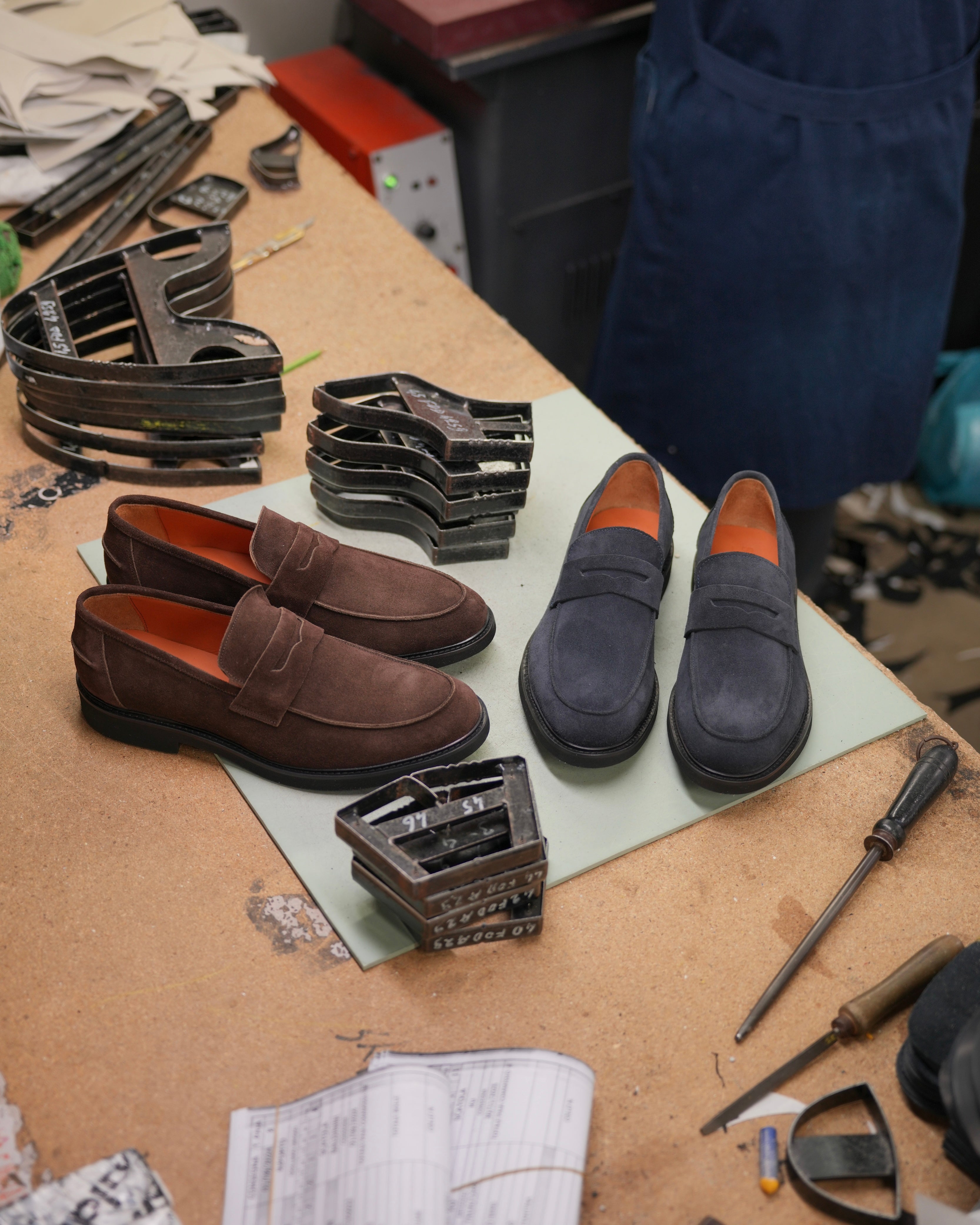 SHALAPI italian penny loafers for men in suede navy