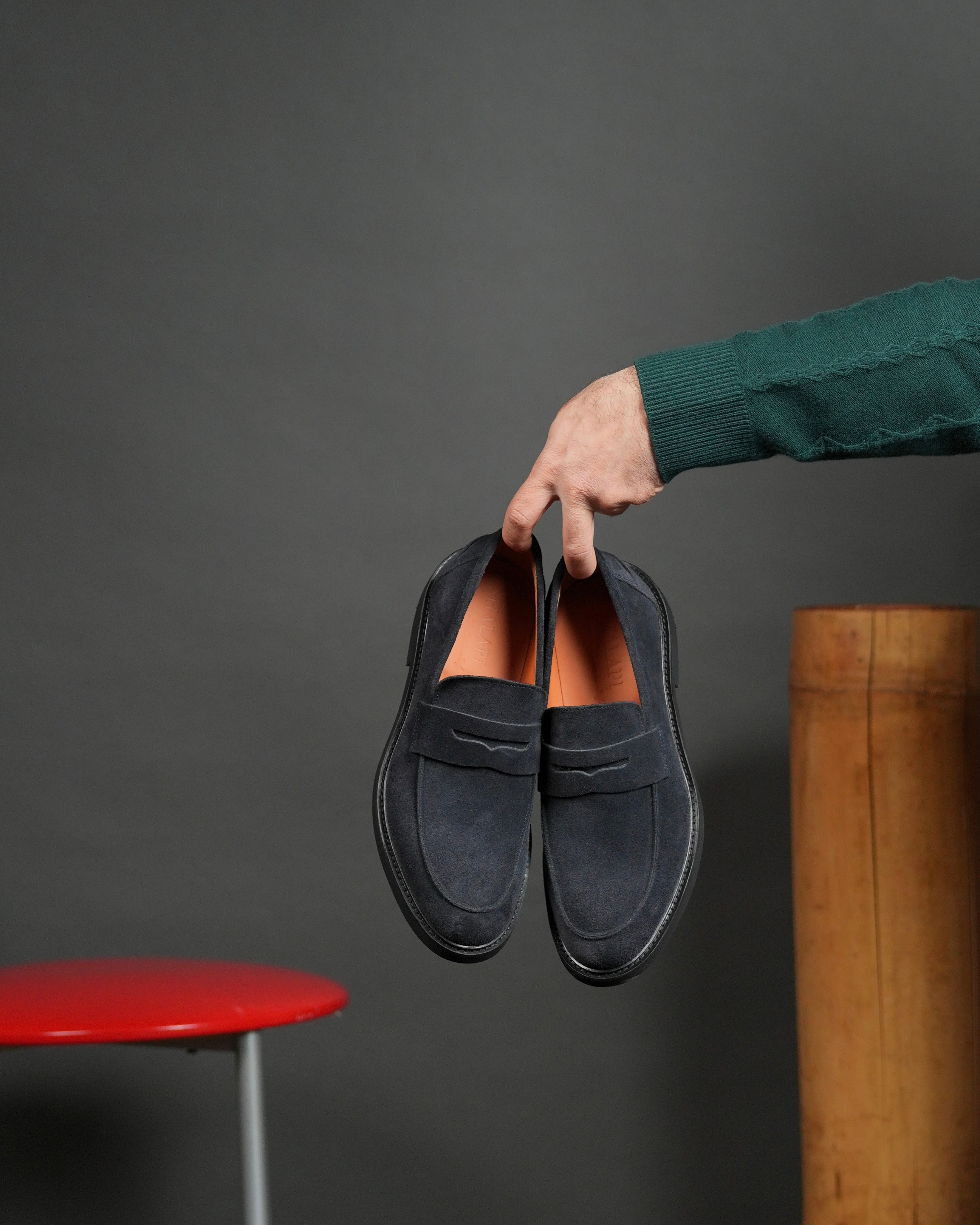 Mocasines italianos de hombre SHALAPI en ante azul marino