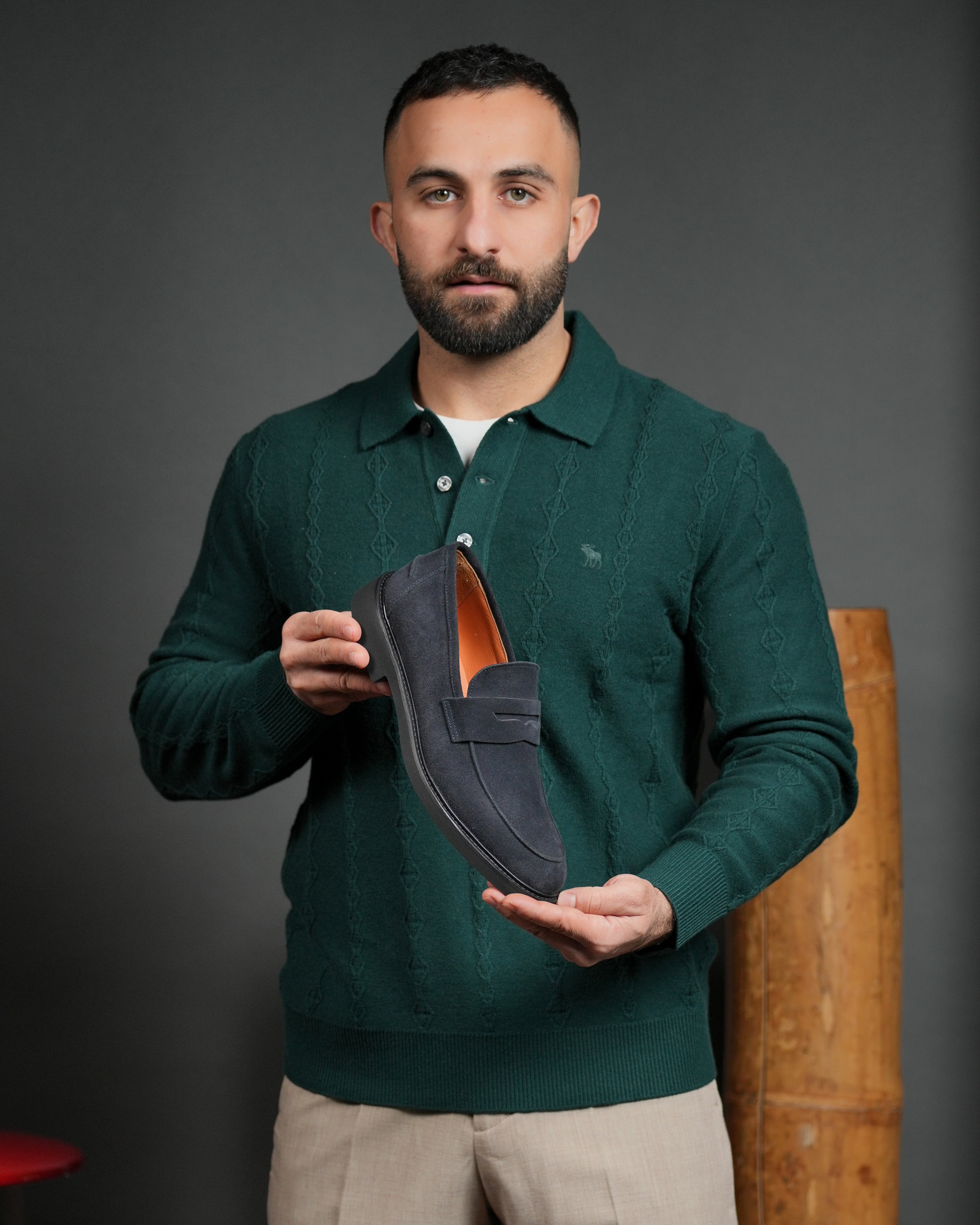 SHALAPI italian penny loafers for men in suede navy