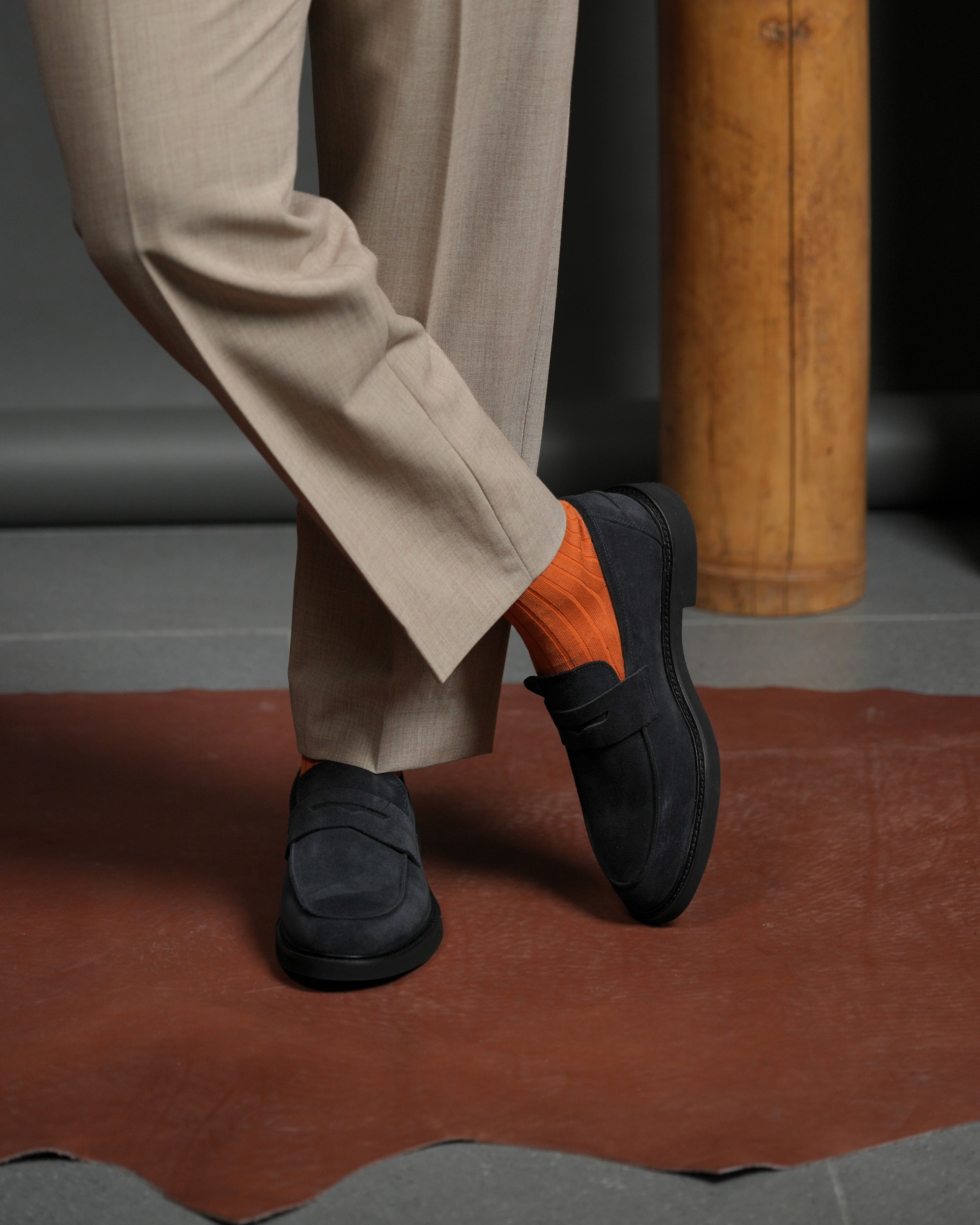 SHALAPI italian penny loafers for men in suede navy